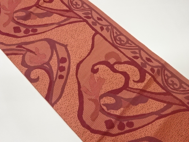 本場筑前博多抽象花唐草模様織出し名古屋帯